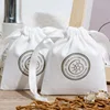 Custom  White Cotton Dust Sack for Skincare Products Custom Logo Drawstring Cosmetic Makeup Muslin Bag Jewelry Pouch