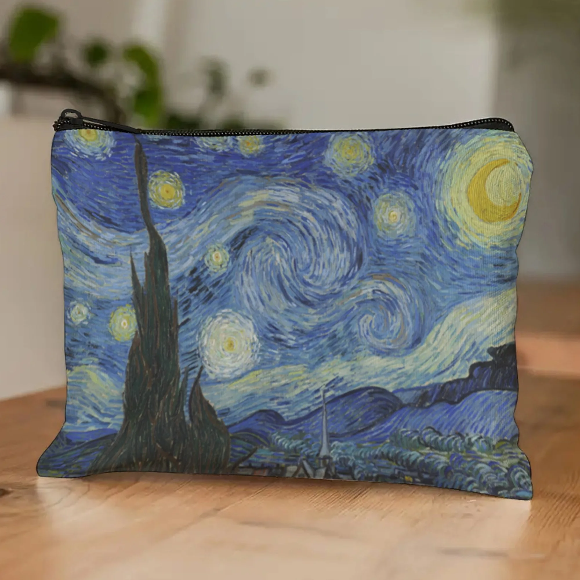 Bolso De Lona Con Tampado De Retrato Y Cielo Trellado Al
