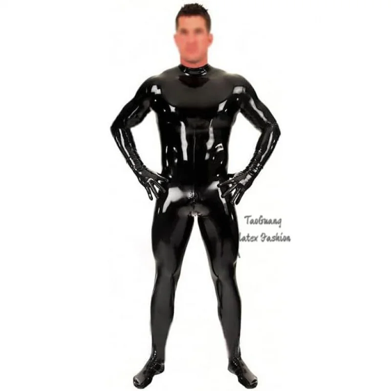 

Sexy Black Latex Fetish Catsuit Bodysuit with Socks Gloves Back Zip Rubber Costumes For Men Latex Suit Customize