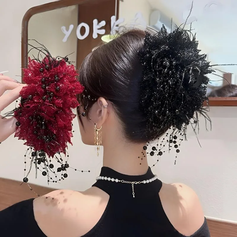 Vintage Große Damen-Blumen-Haarspangen, Modische Strass-Haarklammer, Haarnadel für Frauen, Haarschmuck, Pferdeschwanz-Haaraccessoires, Neu – Detail 10
