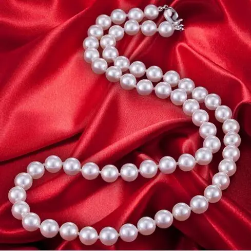 

Fine JEWELRY natural white 9-10MM freshwater pearl necklace genuine pearl send mom 925 silver clasp