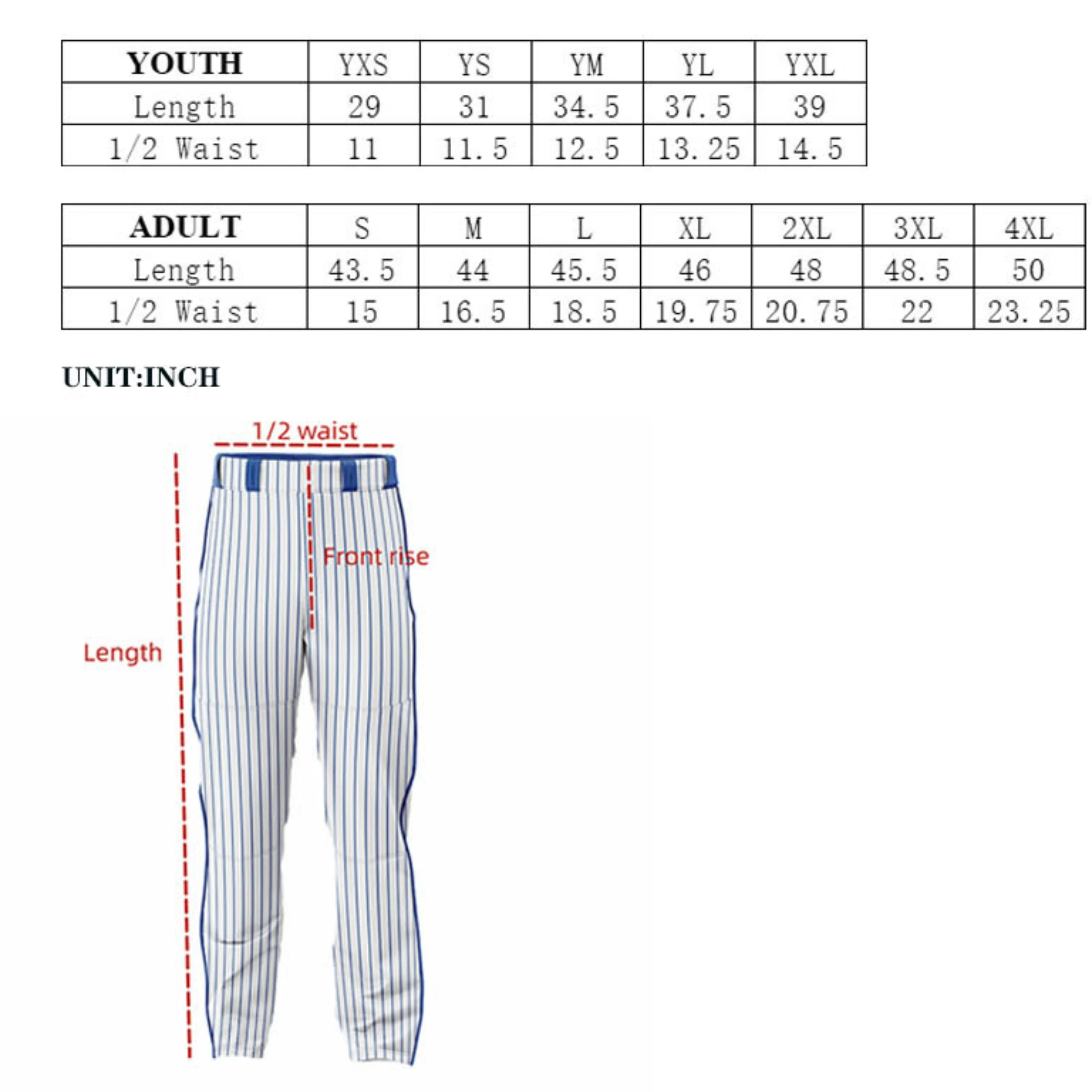 Print Polyester Baseball Pants for Men Women Twill Unisex Sportswear Quick Dry