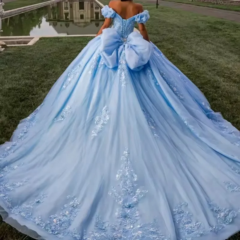 ANGELSBRIDEP Light Blue Ball Gown Quinceanera Dresses Vestidos De 15 Anos Off Shoulder Lace Princess Birthday Party Customized