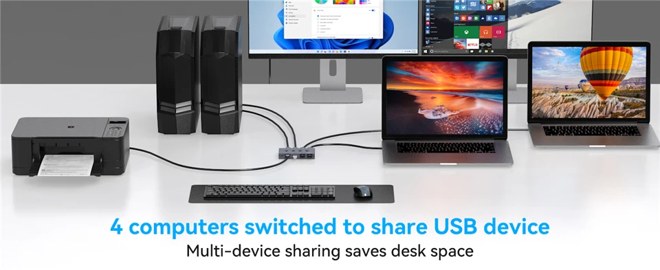 Navceker 4 In 4 Out KVM USB 3.0 Switch Shared Controller Hub Adapter USB 2.0 Pri