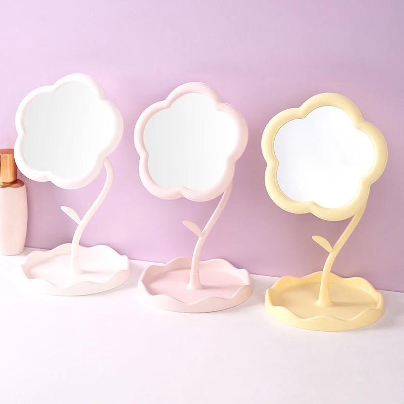 꽃 모양 메이크업 거울, 학생 데스크탑 기숙사, 뷰티 메이크업 거울, 소녀 드레싱 테이블, 걸이식 쥬얼리, 공주 거울