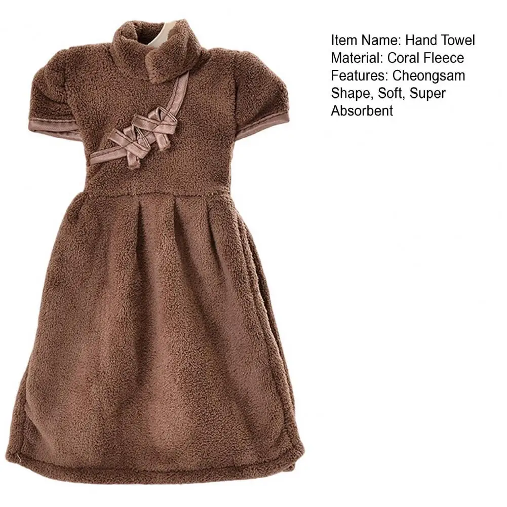 36*25cm Hanging Hand Towel With Hanger Cheongsam Shape Coral Fleece Thick Super Absorbent Bathroom Kitchen Towel Home Supplies