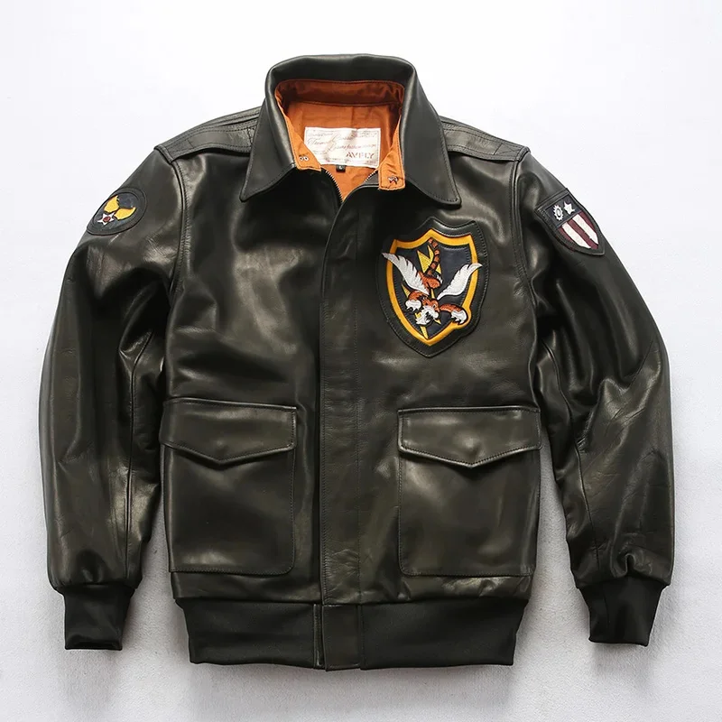 

New Genuine Leather Jacket Male Vintage A-2 Air Force Pilot with Tiger Brand Autumn Winter Cowhide Motorcycle Warm Coat