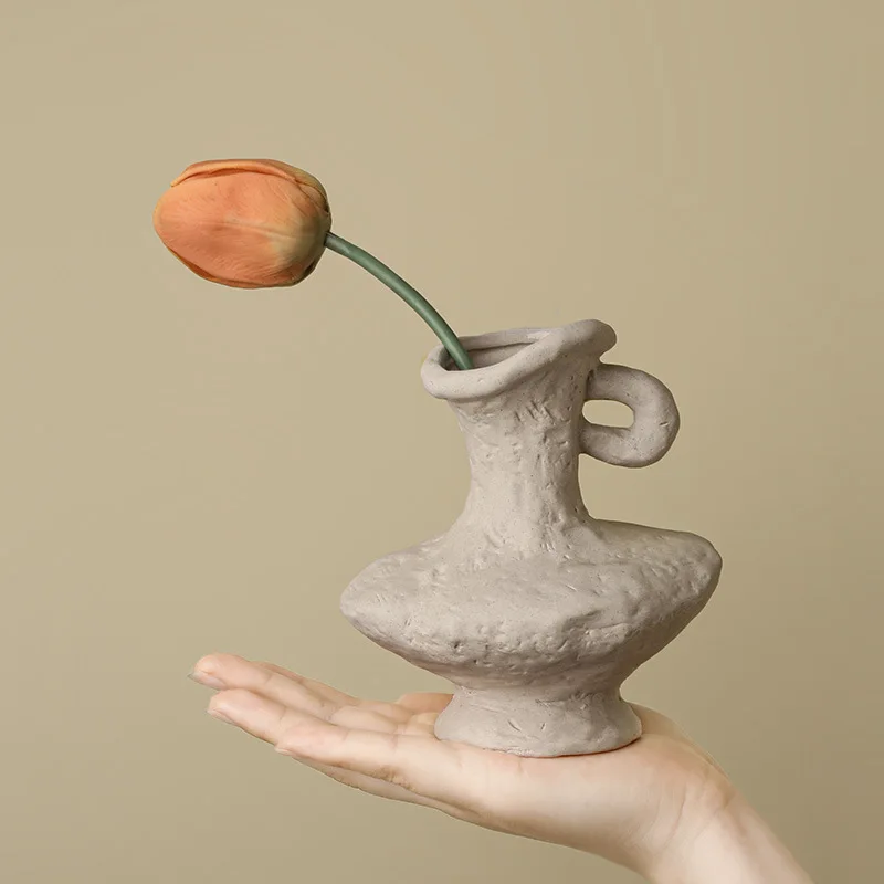 Contracted hot wind embryo ceramic vase home retro pottery decoration soft decoration to do old dry flower vase