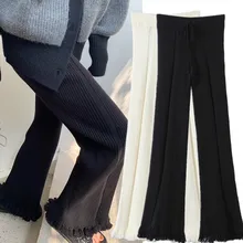 

Jenny&Dave 2022 New In Tassels Flare Knitted Pants Women Ins Blogger Casual Pants Women Fashion Pantalon Femme Trousers Women