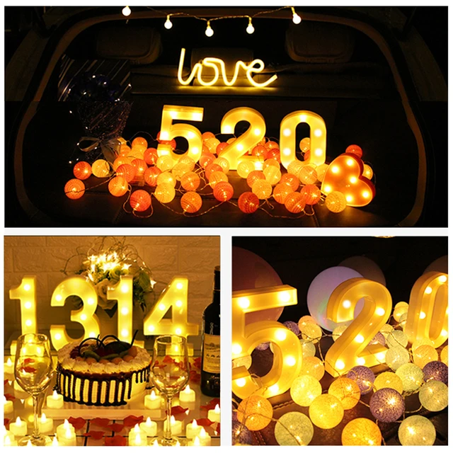 Creativo luminoso 0-9 numero digitale lettera luce AA lampada alimentata a batteria luce notturna per decorazioni per feste di compleanno di nozze di natale 5