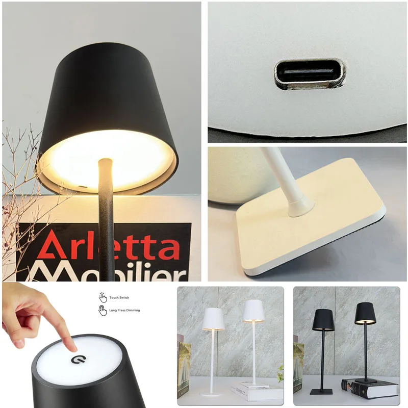 LED Table Lamps 3Levels Dimmable Wireless Led Desk Lamp Touch Night Light USB Rechargeable Touch Lamp for Room Study Office Bar 4