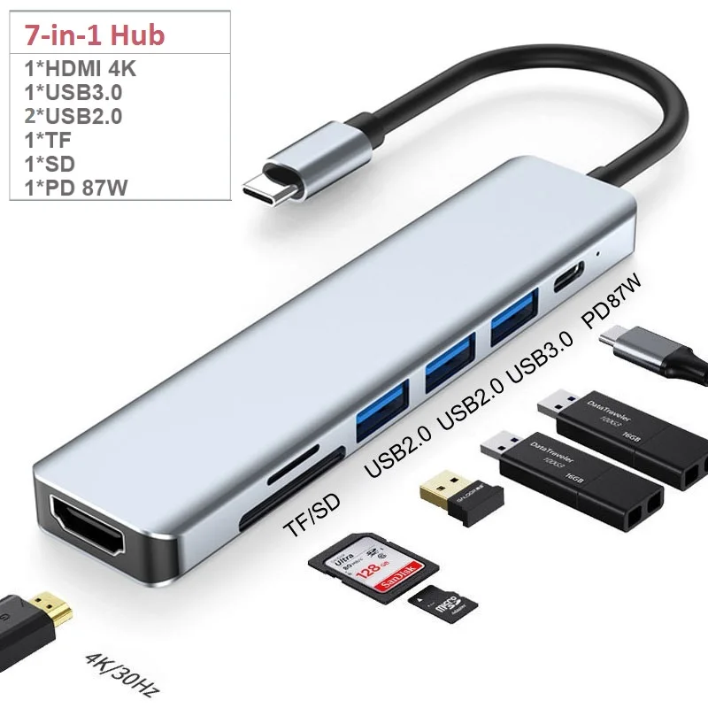 C HUB Splitter To HDMI 4K Thunderbolt 3 Docking Station Laptop Adapter With PD Card Reader For Macbook Air M1 Tablets - AliExpress