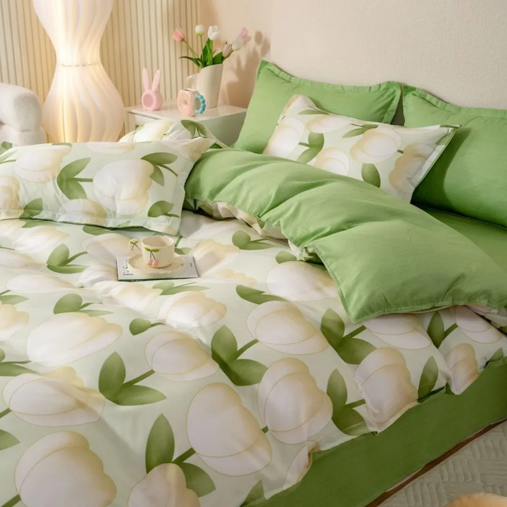 Floral Bedding Set with Duvet Cover,No Filling Flat Sheet with