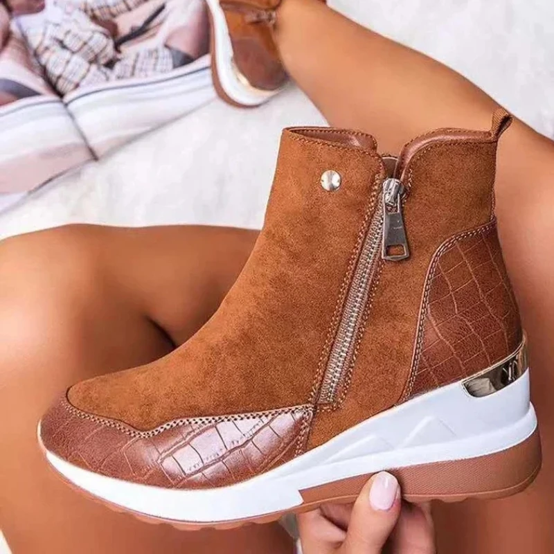Women Boot 2023 Autumn Winter High Top Vulcanize Shoes Women Platfrom Wedges Shoes Zipper Chunky Sneakers Female Shoes Plus Size