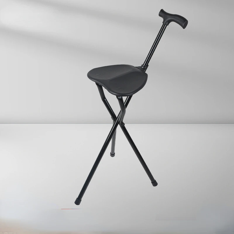 Portable Three-legged Cane Stool for The Elderly Aluminum Alloy Cane Stool Foldable Chair Lightweight Bearing 113kg