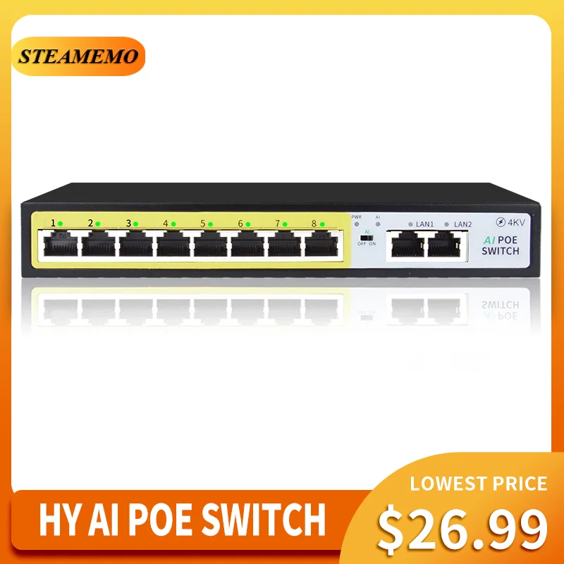 Série de Steamemo hy Porta 48v Poe Switch 100m 90w Fonte de Alimentação Externa Apropriada para a Câmera ip ap sem Fio a