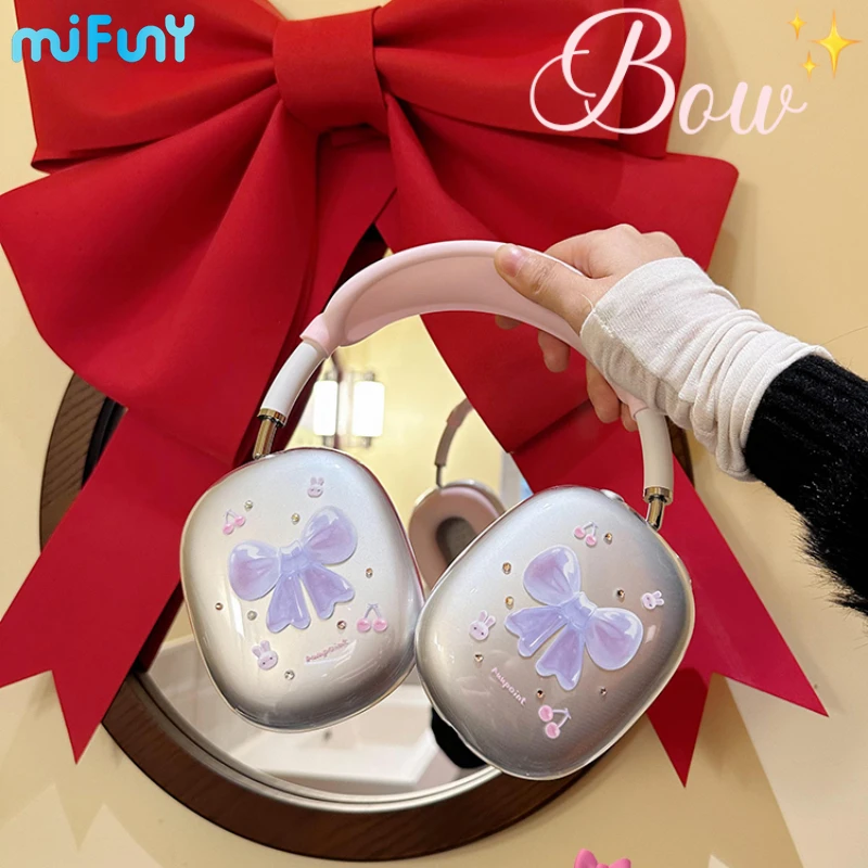 

Original Bow Airpods Max Case Cover Transparent Soft Earphone Decoration Protective Cover Suitable for Airpods Accessories Gift