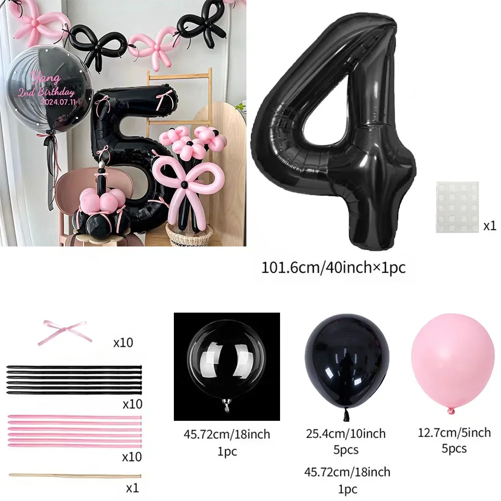 Pink Balloon Set - 45 Pieces with Black Number Balloons 0-9 for Girls Birthday  Anniversary Decoration