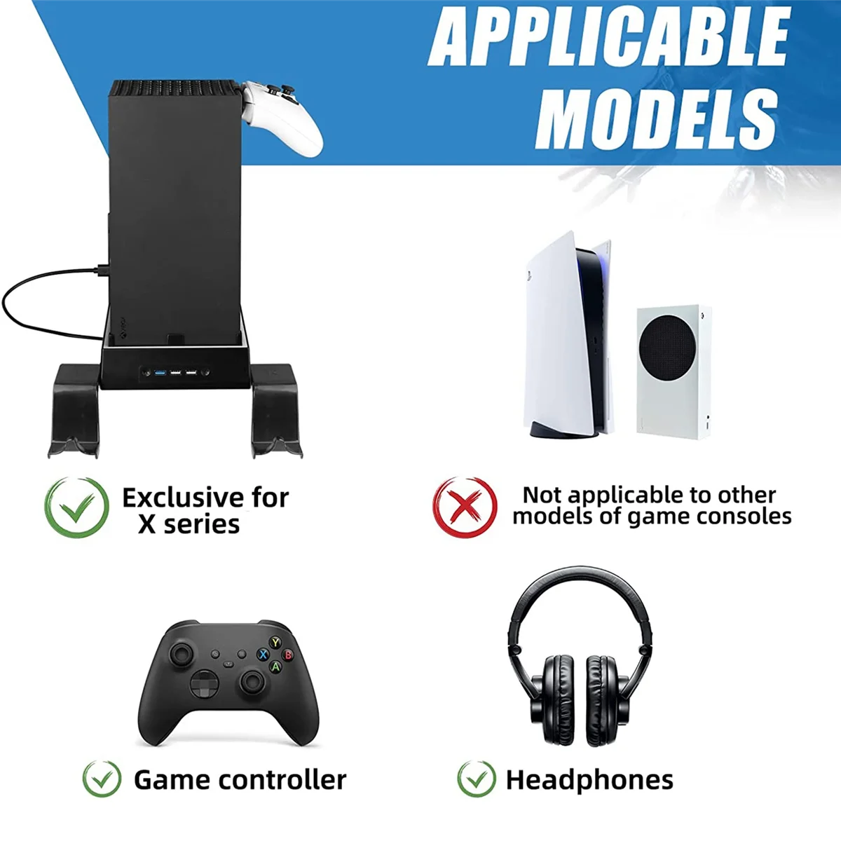 

Wall Mount for Xbox Series X with Cooling Fan and 3 USB Port Game Controller Holder Headphone Hanger Wall Shelf Bracket