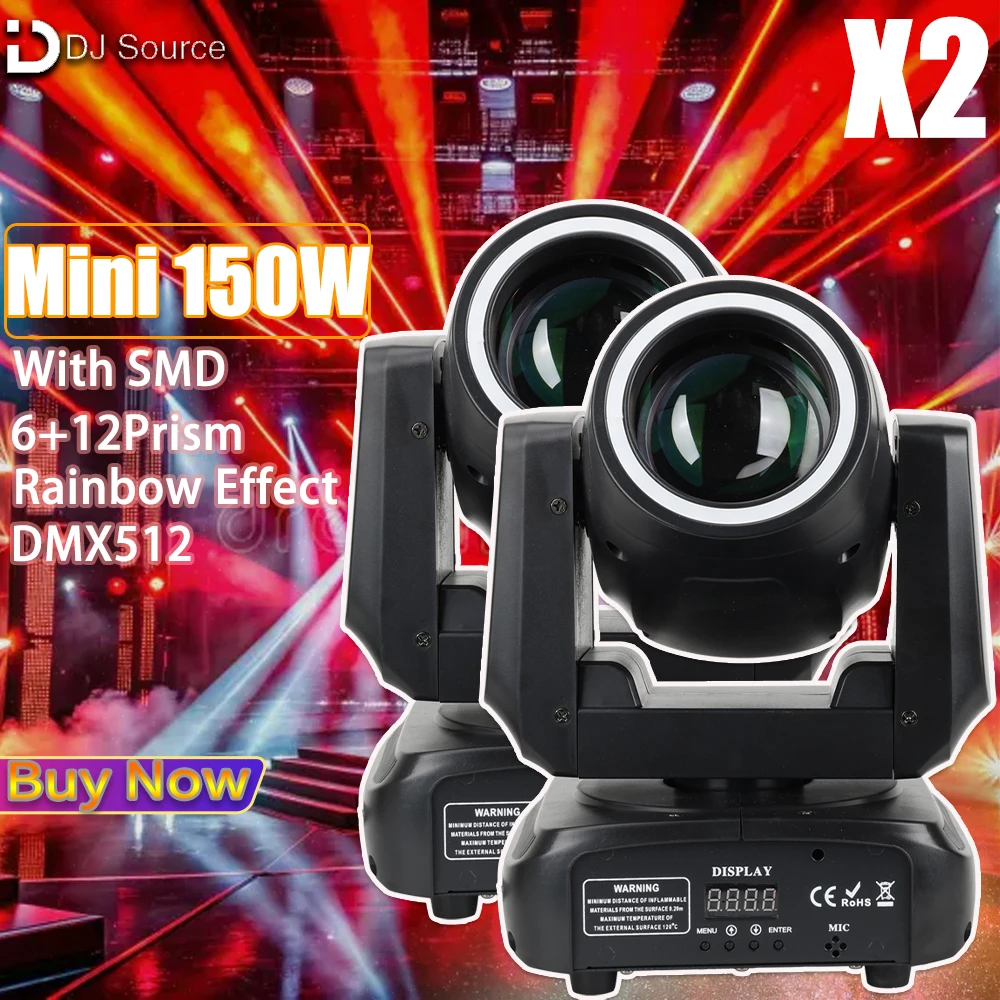 2Pcs/lot Mini LED 150W Beam Moving Head Light With Aperture 18 Prism Rainbow Effect DJ Stage Lights DMX512 For Disco Party CLub