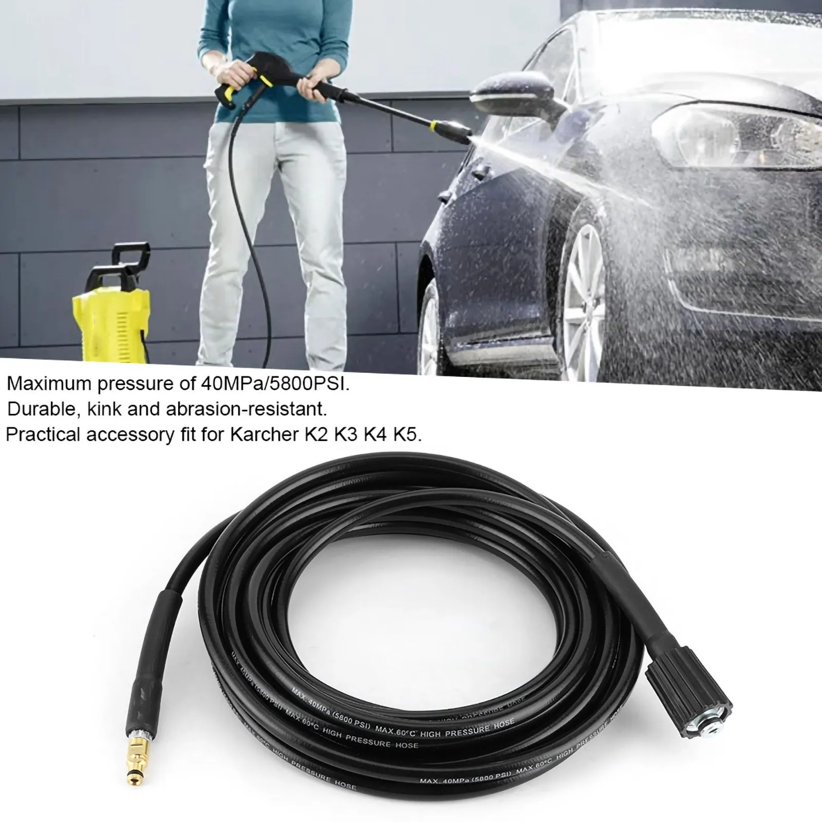 6m/8m/10m/15m 40MPa/5800PSI Auto Washer Hose High Pressure Water Cleaning Rubber Pipe Fit for Karcher K2 K3 K4 K5 2