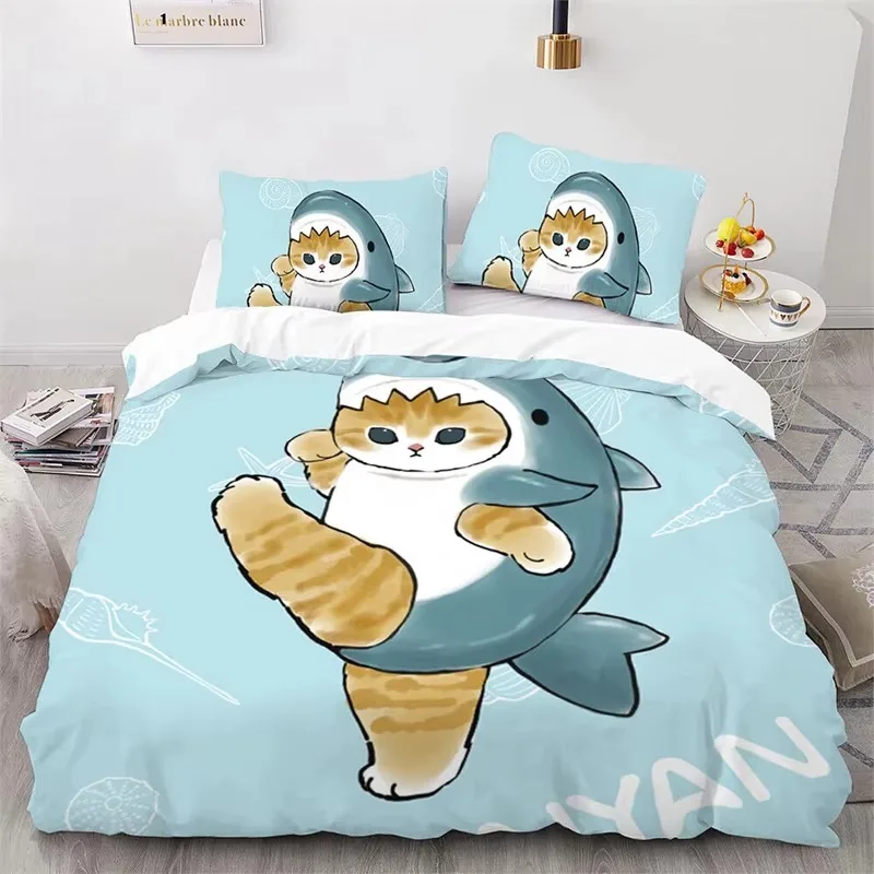Mofusand Anime Shark Cat Bedding Sets Quilt Bed Cover Comforter Duvet Cover Pillow Case 2-3 Pieces Sets Room Decor Gifts 2