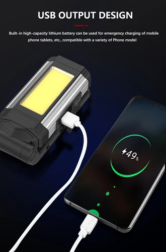 COB 작업등 마그네틱 USB 충전식 LED 손전등, 슈퍼 브라이트 휴대용 캠핑 라이트, 방수 조절 가능한 라이트 토치 3