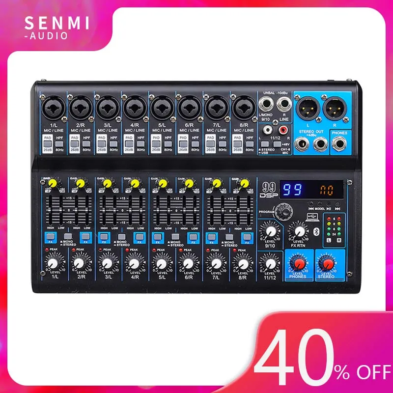 Mezclador de Audio profesional de 10 canales con interfaz Usb, perilla