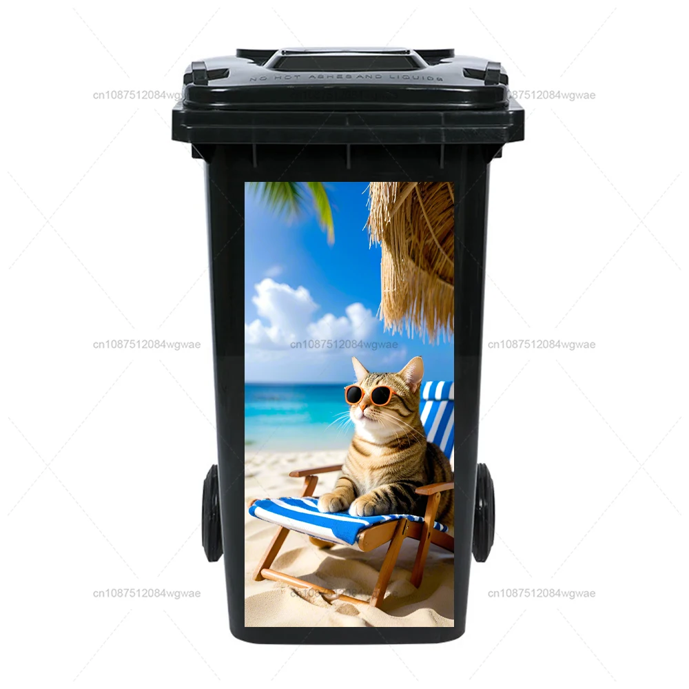 Trash Can Sticker Vacationing Kittens and Puppies trash can stickers wall paintings PVC waterproof stickers home stickers wheelie bin stickers