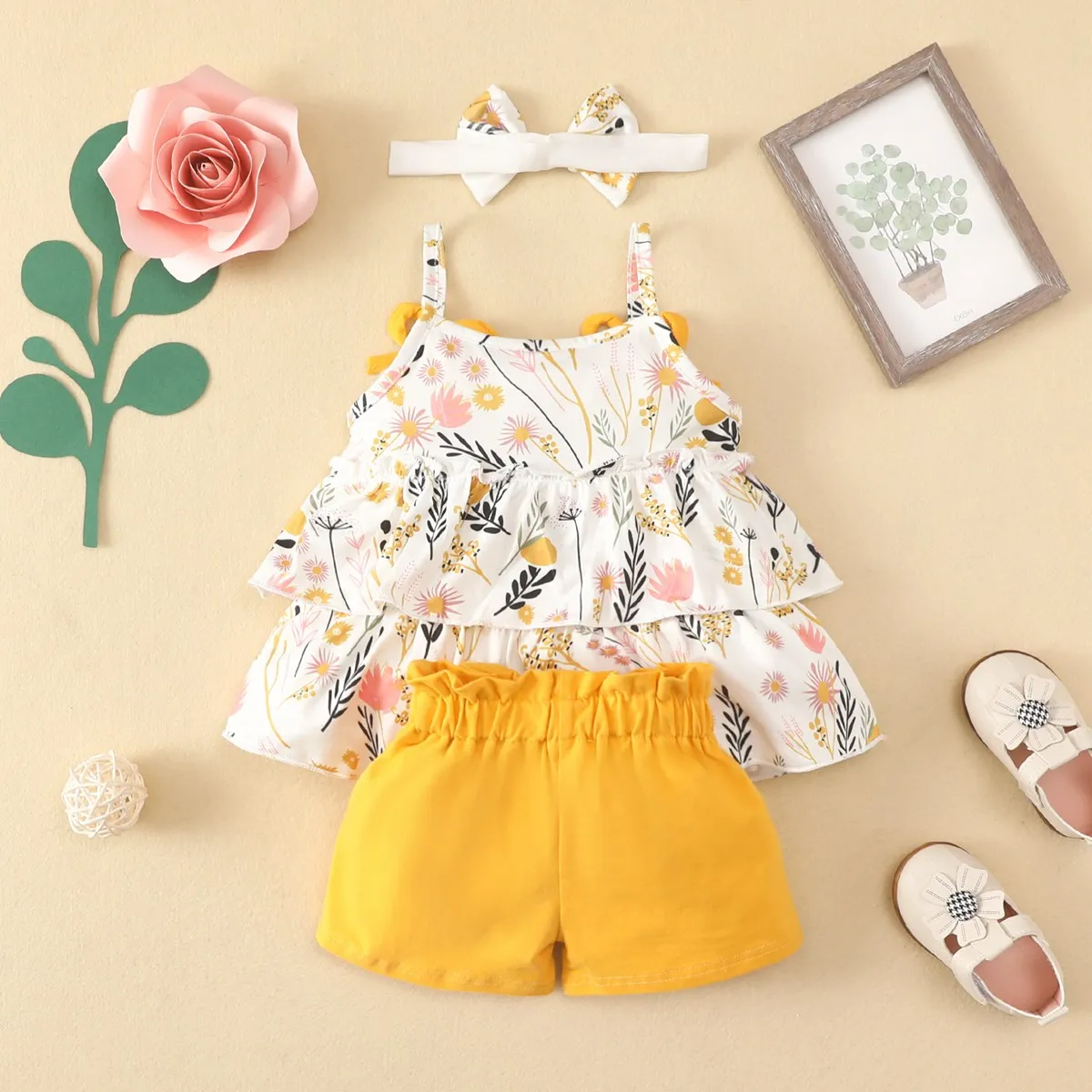 Baby Clothing Set comfotable hibobi Baby Girl Clothes Set 3 Pcs with Headband Summer Vest Sleeveless Children Sets Clothes Suit Casual Floral Outfits 3-24M baby clothes penguin set