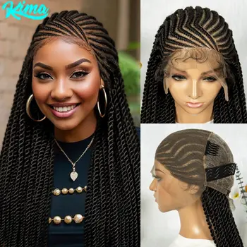 32Inch Cornrow Braided Wigs Synthetic Box Braids Wig Full Lace  Braided Wig for Black Women Blended Lace Front Braiding Hair Wig
