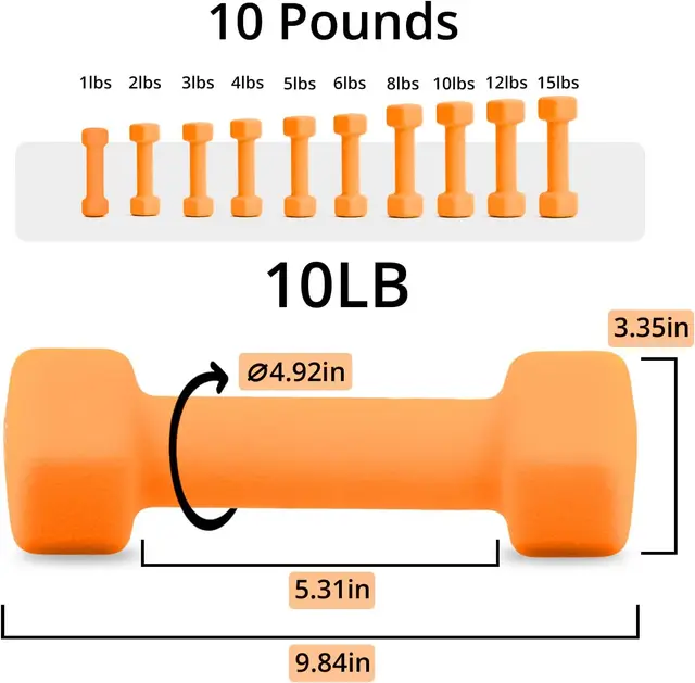 Set of 2 10 lb Dumbbells with Anti Slip Anti roll Shape (Orange)
