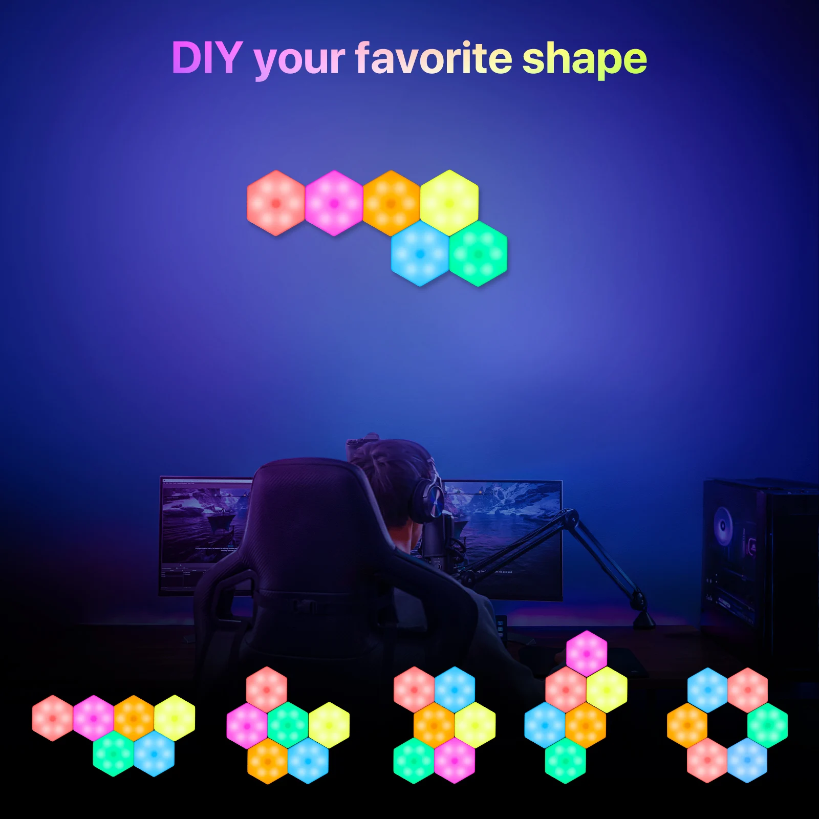 

6 Pack Hexagon RGB LED Quantum Light DIY Hexagonal Remote Control Wall Lamp Battery Powered Decoration Modular Panel Lamps
