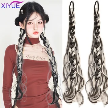 Synthetic messy braid, pink blue grey wig braid, boxer braid wig women ponytail new Chinese Fried Dough Twists long braid