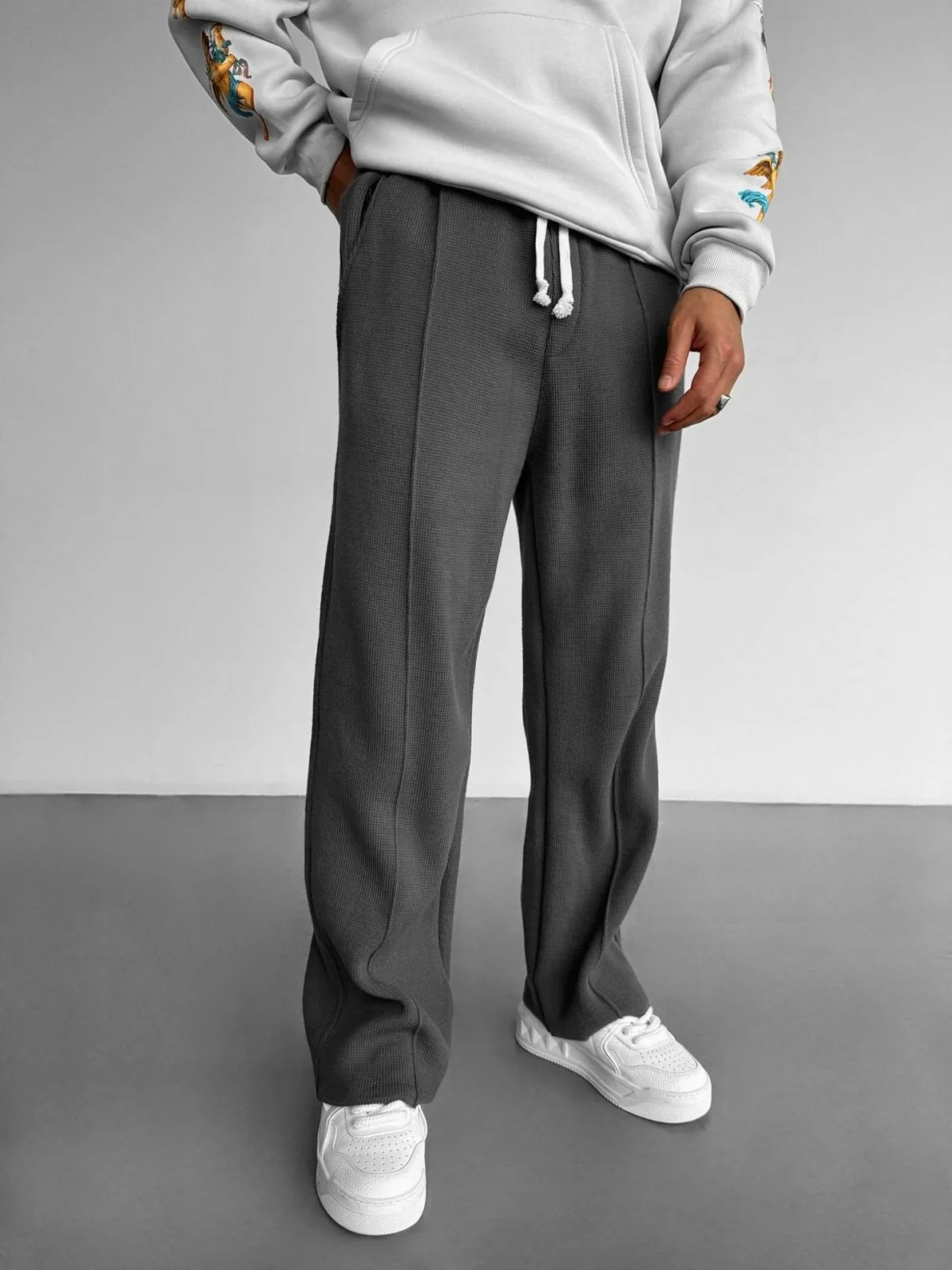 Men's new business casual solid color waffle rope straight jogging pants suitable for shopping and casual pants 4