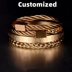 Luxury 3pcs/Set Stainless Steel Bracelet Hip Hop Men Jewelry Roman Number Jewelry For Men
