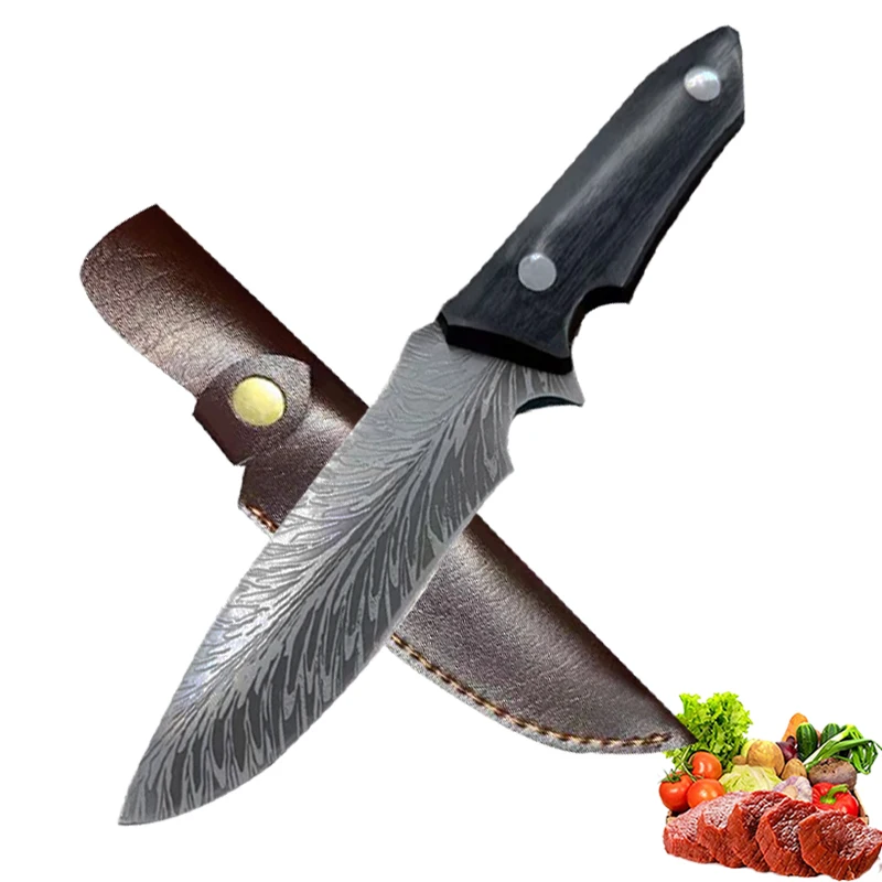 Meat Cleaver Fish Knife D2 Stainless Steel Kitchen Chef Utility Knife Portable Butcher Fruit Cutlery with Cover