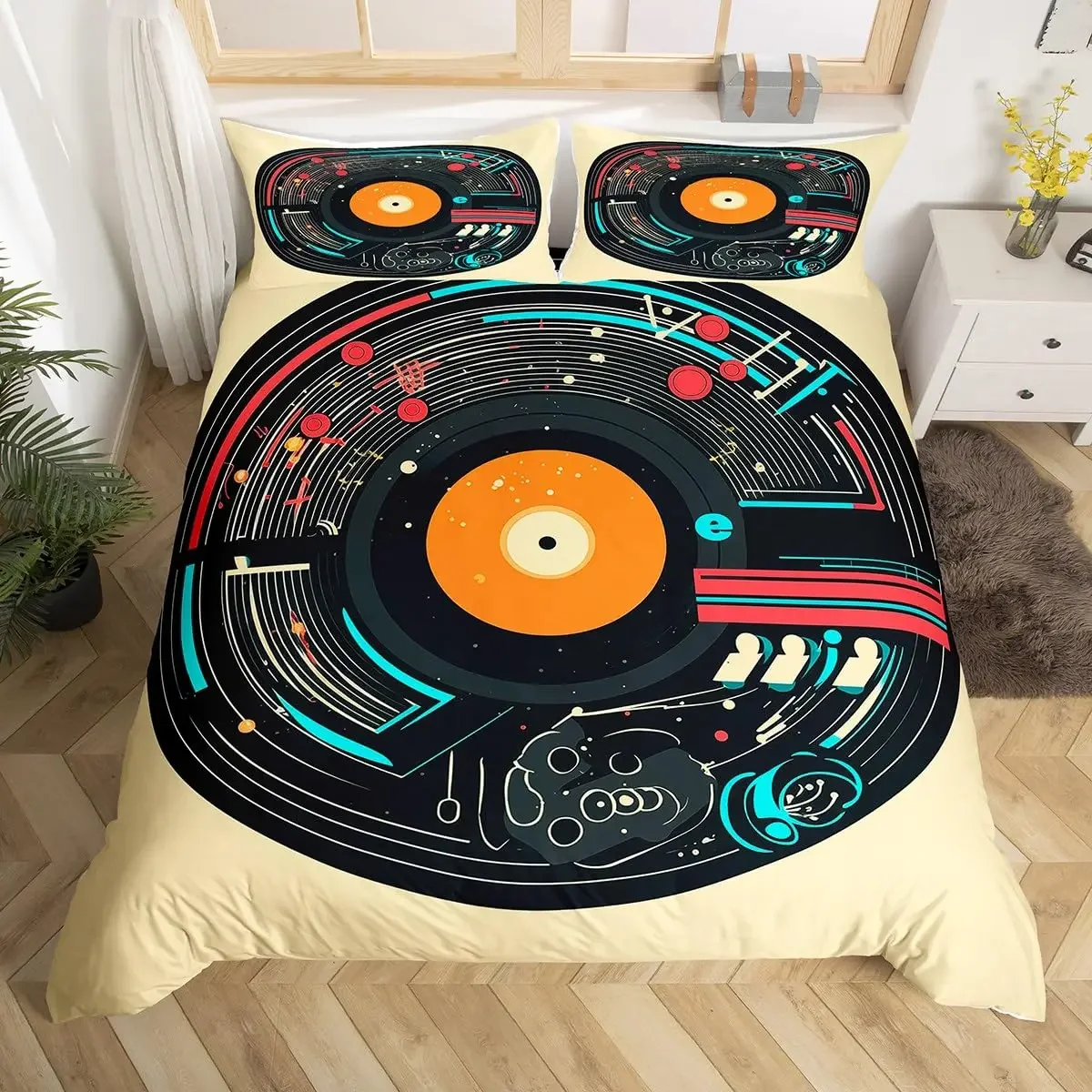 Record Duvet Cover Sets for Kids Teens Twin Lightweight Down Quilt Covers Bedroom Decor 2 Pillowcases 1 Duvet Cover No Comforter