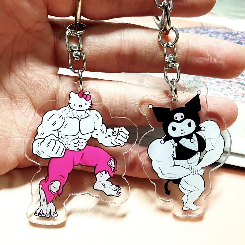 

Мышечный брелок Sanrio, аниме фигурки Hello Kitty Cinnamoroll Kuromi, Забавный моделирующий брелок, милые детские подарки