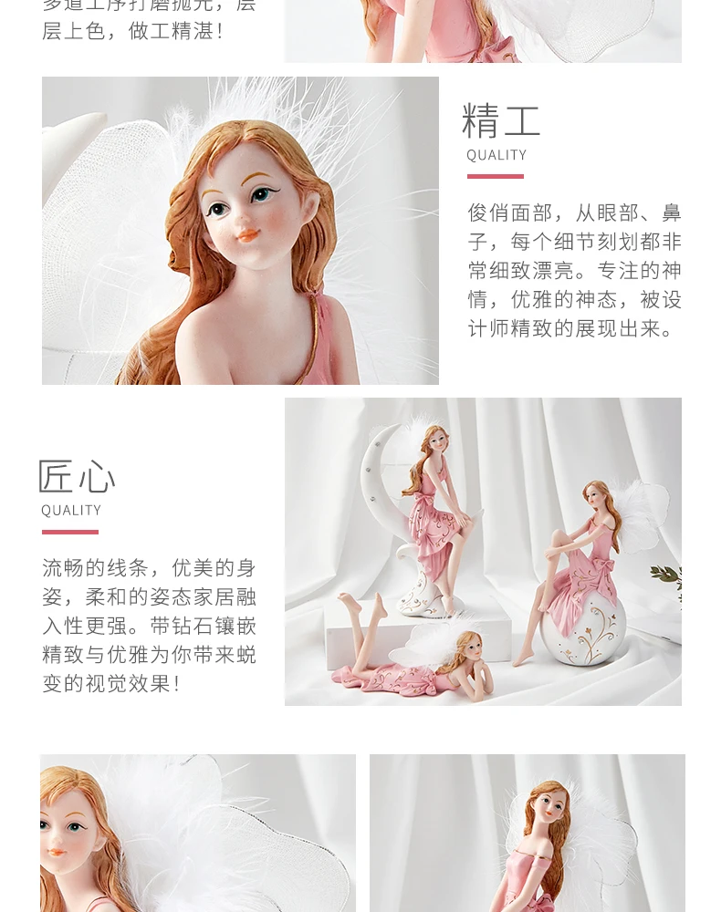 Blumen fee Harz Ornamente rosa Engel Mädchen Wohnkultur auf Schreibtisch zubehör kawaii Figur Haupt dekoration – Detail 9