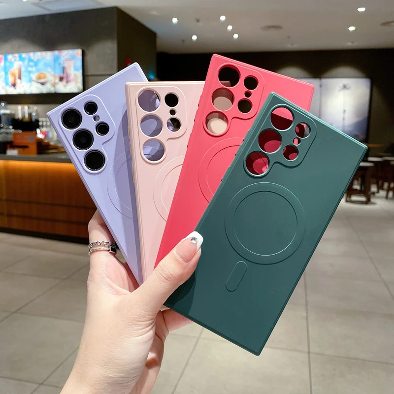 Original Liquid Silicone Magnetic Phone Case For Samsung Galaxy S23 Ultra Plus S22 S21 Ultra Plus S21 FE Bumper Soft Cover- S01ac15d3c5f44a99a019d06b812a6c99w