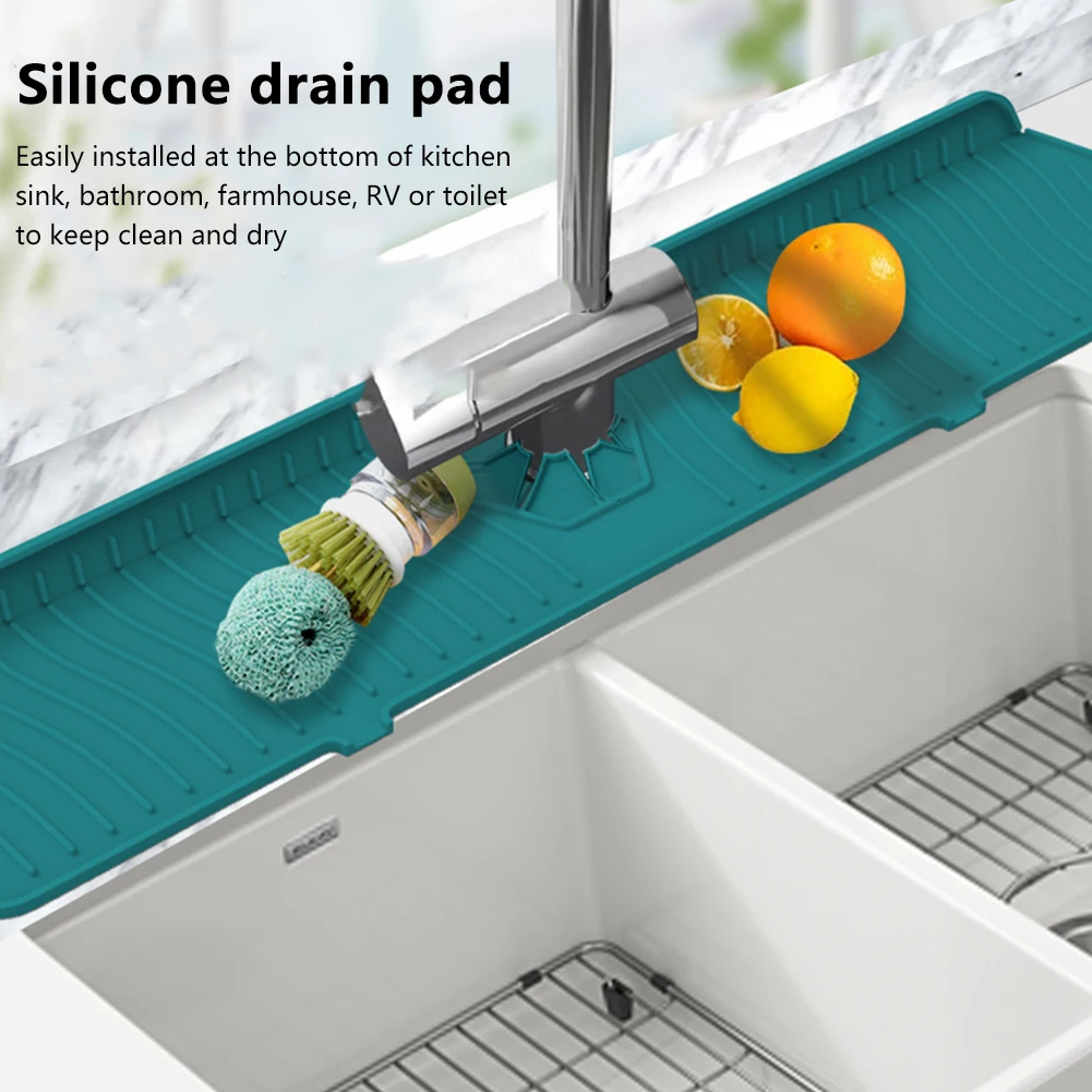 Silicone Faucet Mat 1Pcs Silicone Faucet Mat Water Ripples Kitchen Bathroom Drainage Pad Wash Basin Large Sink Splash Pad Countertop Protector