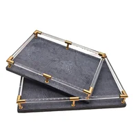 Metal Tray Leather Nordic Blue Jewelry Display Rectangular Serving Plate Storage Decoration Household Kitchen Organizer Supplies 1