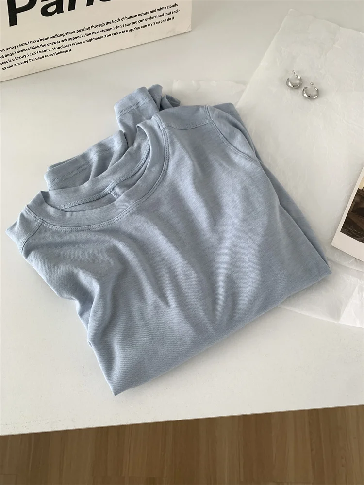Women's Wool Splice Long Sleeve O-Neck T-Shirt - Casual Classic