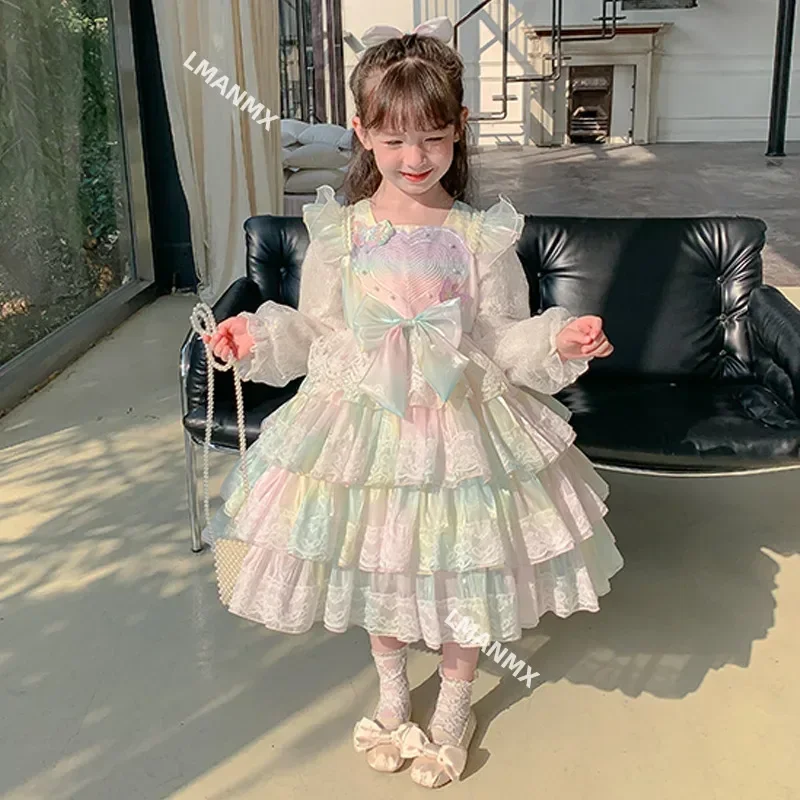 Girls Lolita, Chinese children's spring dress Lolita, princess dress, children's sweet gauze girls clothes flower weddings