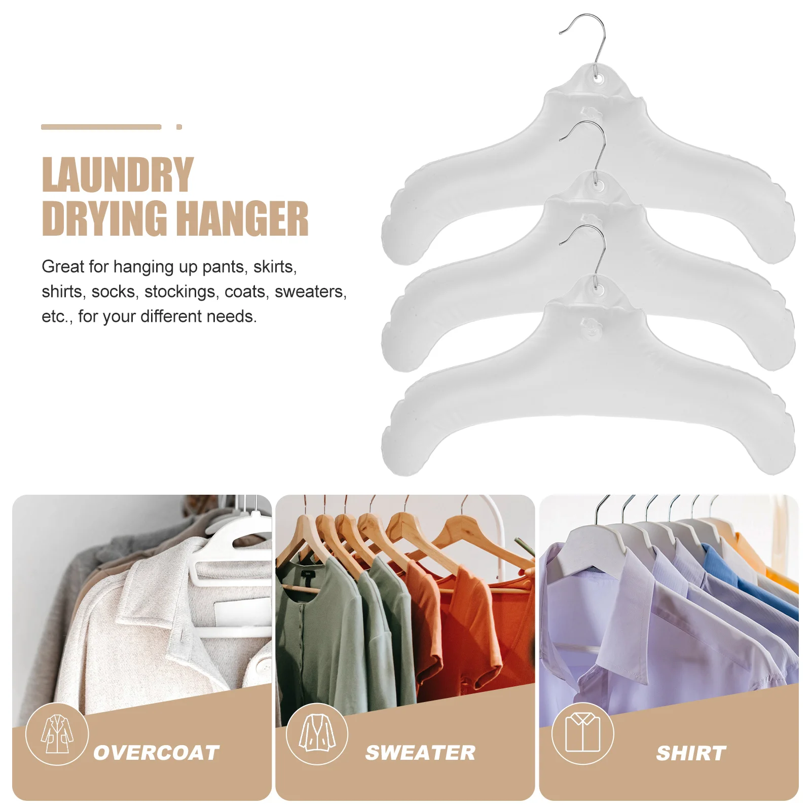 3 Pcs Drying Rack Travel Inflatable Clothes Hanger for Closet