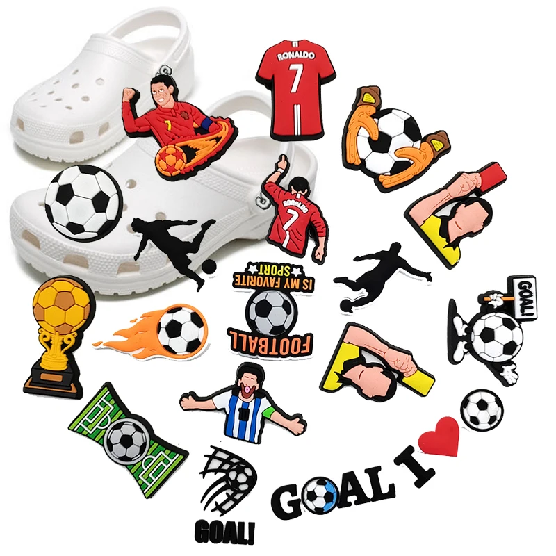 18-pack Pins Croc Charms For Shoes Football Sport Player Decoration Shoe Pin Clog Sandals Wristband Accessories Wholesale Bulk