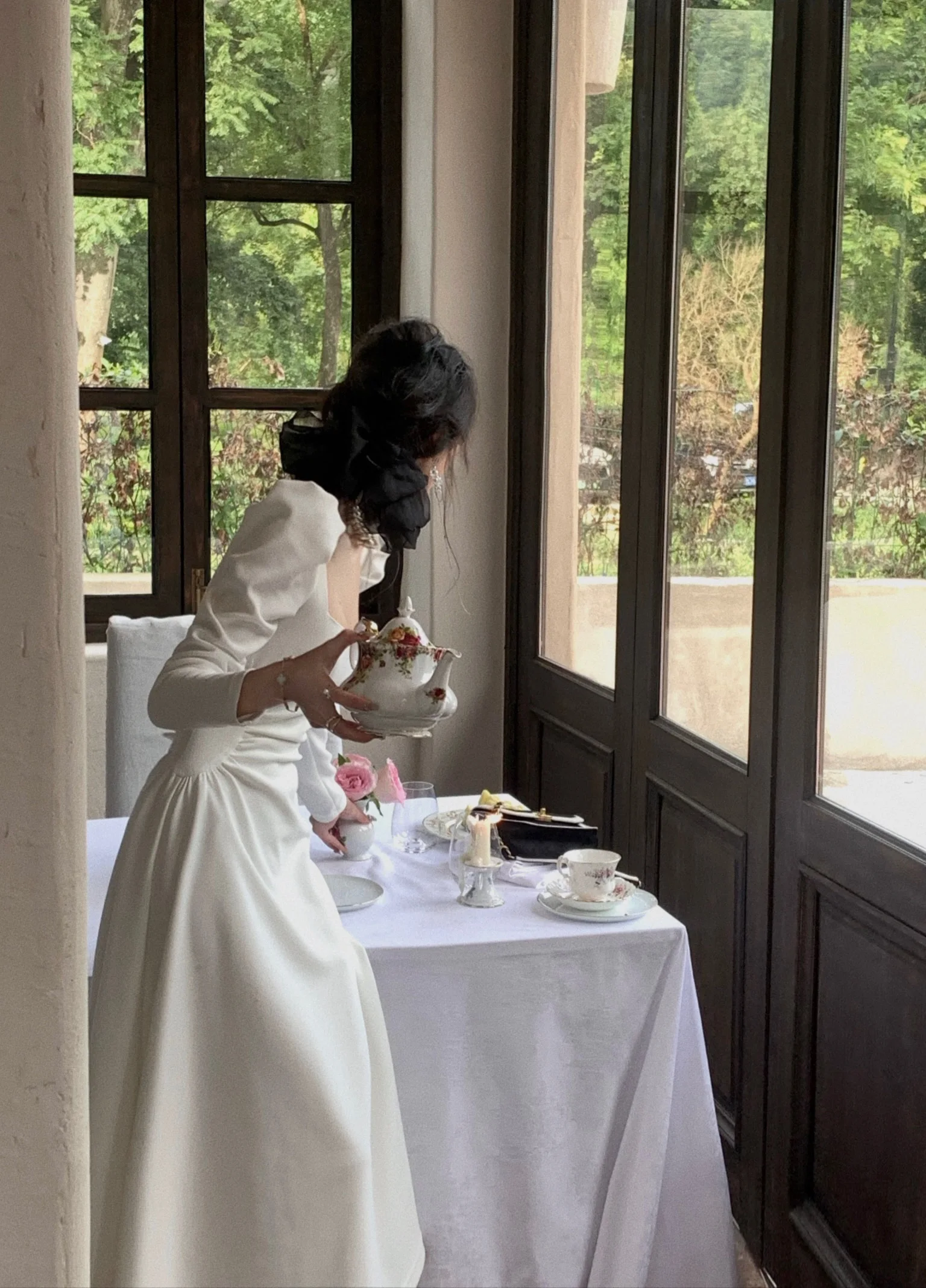 Spring New Elegant Square Collar Midi Party Dresses for Women Long Sleeve Black White Slim Vestidos Female High Waist Clothes