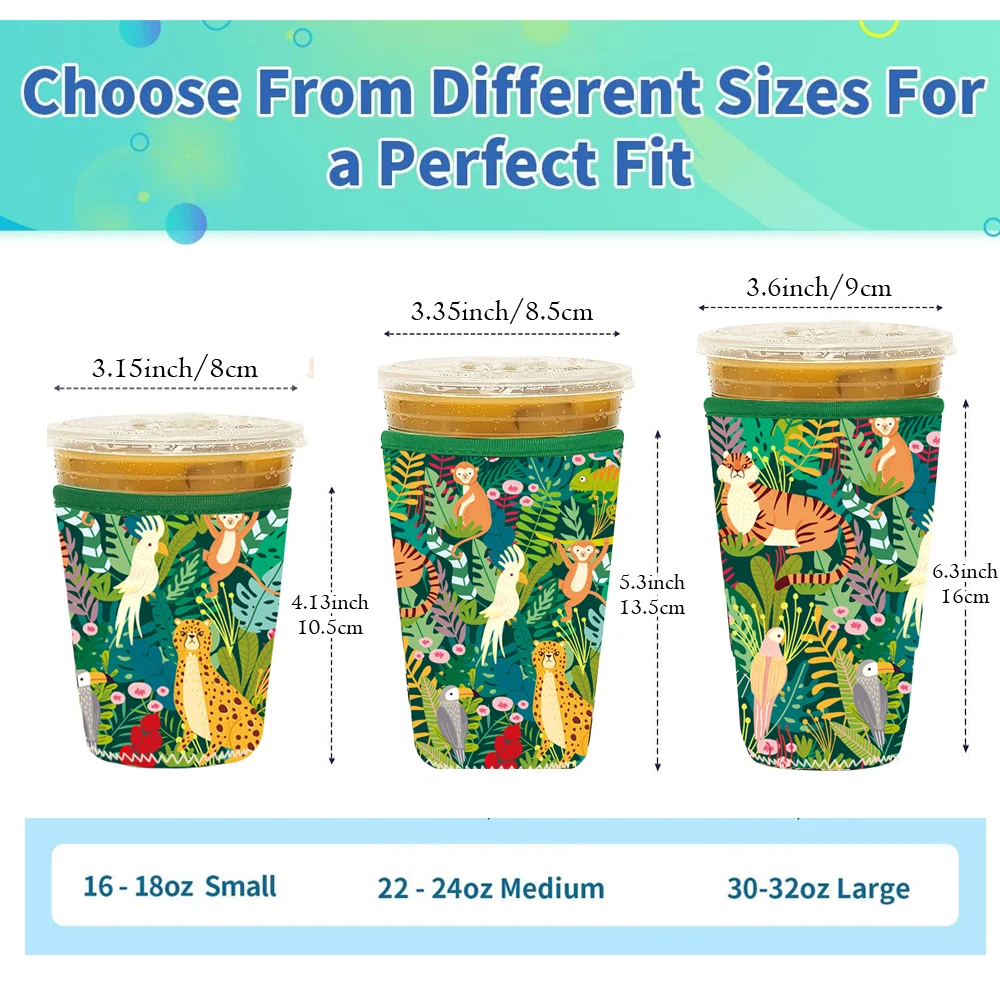 Reusable Iced Coffee Sleeves Suitable for 16-32oz Printed Pattern Neoprene Cup Cover Heat Preservation Iced Coffee Sleeves