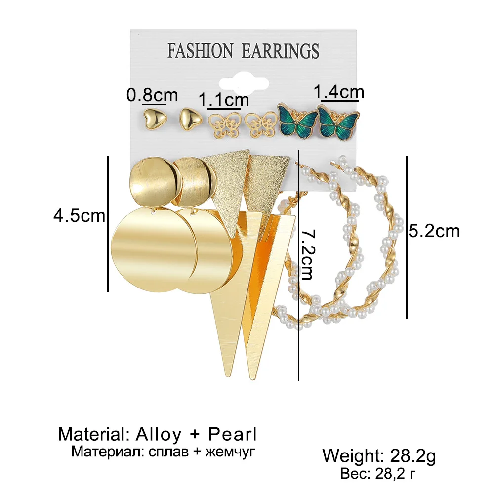 Zinc Alloy Faux Pearl Rotation Geometry Decorative Earrings 6 Pairs A Set Womens Daily Decoration pearl earrings,geometric earrings